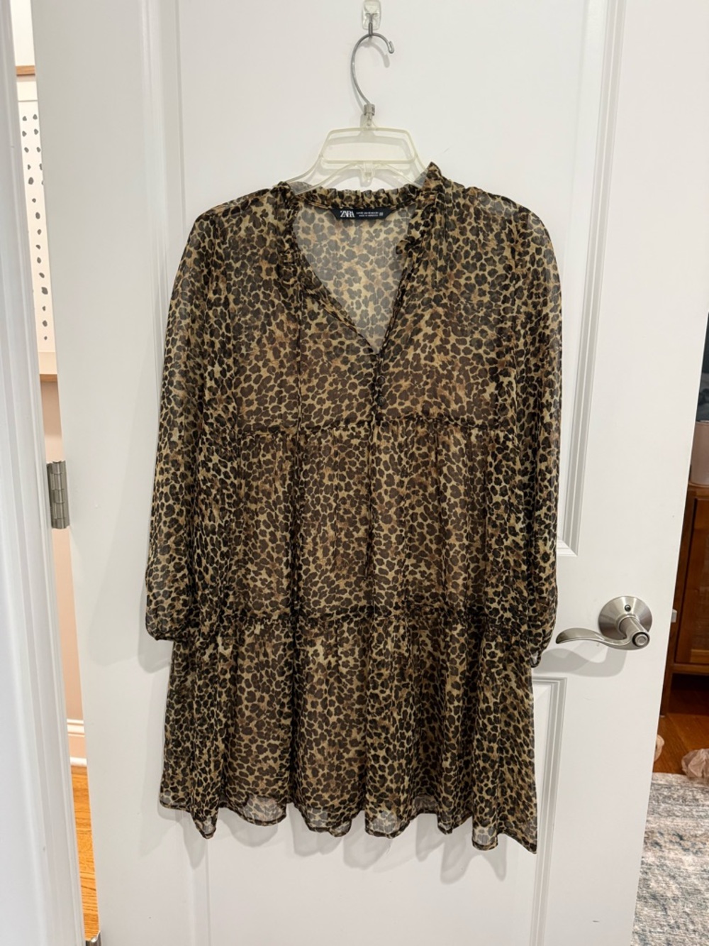 Zara Leopard Print Sheer Blouse - Brown & Black
